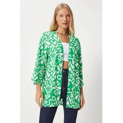 Happiness Istanbul Womens Green Ecru Patterned Viscose Kimono