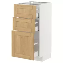 METOD / MAXIMERA Podni element s 3 fioke, bela/Forsbacka hrastovina, 40x37 cm