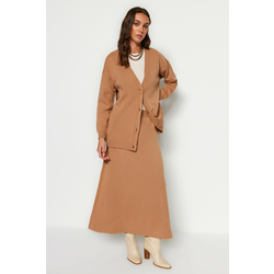 Trendyol Camel Cardigan-Skirt Knitwear Set