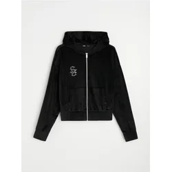 Sinsay - Velur hoodie duks sa bižuternom aplikacijom - crno
