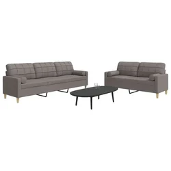 2-dijelni set sofa s ukrasnim jastucima smeđesivi od tkanine
