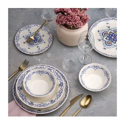 Jedilni set 24 kosov bela/modra/keramika