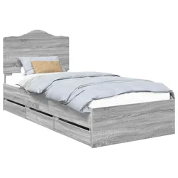 Vidaxl Konstrukcija postelje Siva Sonoma 90 x 190 cm Inženirsko leseno