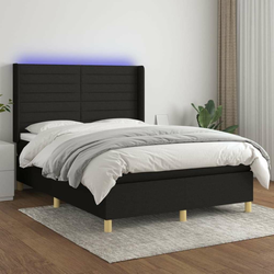 Greatstore Box spring postelja z vzmetnico LED črna 140x190 cm blago