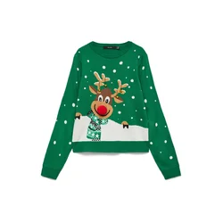 VERO MODA Pulover VMFROSTYDEER rjava / zelena / rdeča / bela