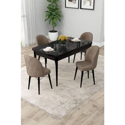 Hanah Home trpezarijski set Rut, sto na razvlačenje i 4 stolice, ploča u dekoru crnog mermera, kapućino tkanina Babyface