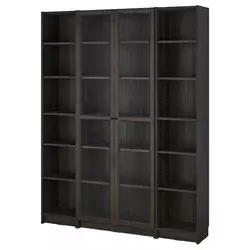 BILLY / OXBERG Komb.biblioteke sa stakl. vratima, tamnosmeđa im. hrastovine, 160x202 cm