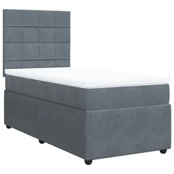 Vidaxl Box spring postelja z vzmetnico temno siva 90x200 cm žamet