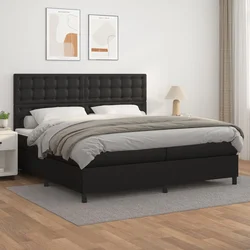 shumee Box spring postelja z vzmetnico črna 200x200 cm umetno usnje