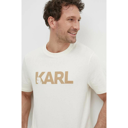 Pamučna majica Karl Lagerfeld za muškarce, boja: bež, s tiskom