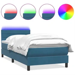 Vidaxl Box spring postelja z vzmetnico LED temno modra 80x220 cm žamet