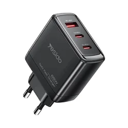 Zidni punjač Yesido YC144C 65W 3.25A 1 x USB-A - 2 x USB-C s USB-C kabelom crni