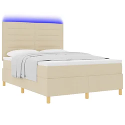 LED Box Spring Krevet s madracem Krema 140 x 190 cm tkanina