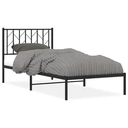 Vidaxl Kovinski posteljni okvir z vzglavjem črn 90x190 cm