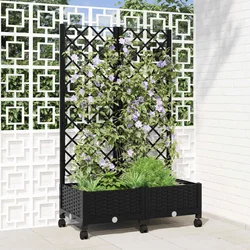 Vrtni saksija s rešetkom i kotačima Crna 80 x 40 x 131,5 cm PP