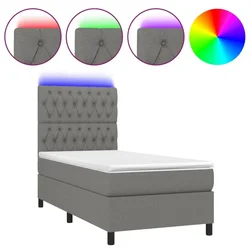 Vidaxl Box spring postelja z vzmetnico LED temno siva 100x200 cm blago