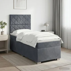 vidaXL Postelja boxspring z vzmetnico Temno siva 90 x 190 cm Žamet