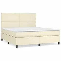Vidaxl Box spring postelja z vzmetnico krem 180x200 cm umetno usnje