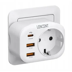 shumee Polnilna vtičnica Lencent 4-v-1, 2x USB-A, 1x USB-C Pd, vtič EU/PL