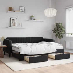 Greatstore Izvlečna dnevna postelja s predali črna 80x200 cm žamet