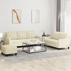 3-dijelni set sofa s jastucima krem od umjetne kože