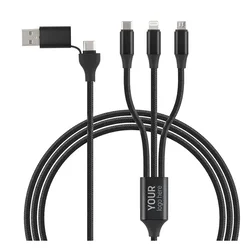 USB kabl FLET 6u1 60W – Micro-USB/ Lightning i Type-C/ PD/ najlon 1/2 m/ crni