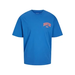 JACK & JONES Majica Bradley modra/živo rdeča/volneno bela