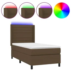 Vidaxl Box spring postelja z vzmetnico LED temno rjava 90x200 cm blago