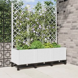 Vrtni saksija s rešetkom i kotačima Bijela 120 x 40 x 146 cm PP