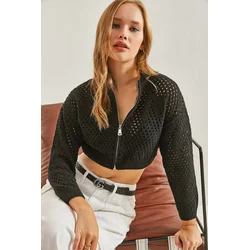 Bianco Lucci Womens Openwork Knitwear Cardigan