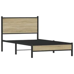 Vidaxl Kovinski posteljni okvir brez vzmetnice sonoma hrast 100x200 cm