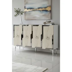 Hanah Home komoda Seza 120, 120 cm, bela / travertin / srebrna