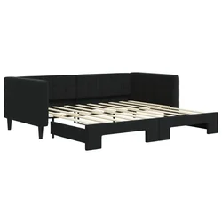Vidaxl Izvlečna dnevna postelja črna 90x190 cm žamet