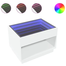 Stolić za kavu s beskonačnim LED svjetlima bijeli 70x50x50 cm