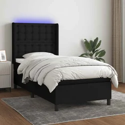 Vidaxl Box spring postelja z vzmetnico LED črna 80x200 cm blago