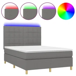 Vidaxl Box spring postelja z vzmetnico LED temno siva 140x200 cm blago