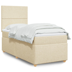 vidaXL Box spring postelja z vzmetnico krem 90x200 cm blago