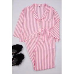 Trendyol Pink-Multicolored Striped Viscose Woven Pajama Set