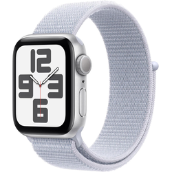 Apple Watch SE (2nd Gen) [GPS 40mm] Smartwatch with Silver Aluminum Case with Blue Cloud Sport Loop One Size. Fitness and Sleep Trackers, Crash Detection, Heart Rate Monitor, Carbon Neutral