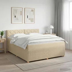 vidaXL Postelja boxspring z vzmetnico Krem 160 x 200 cm Blago