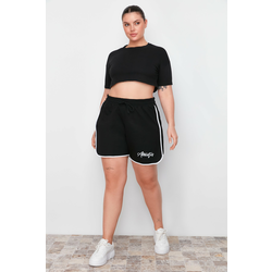 Trendyol Curve Black Printed Piping Detailed Knitted Shorts & Bermuda