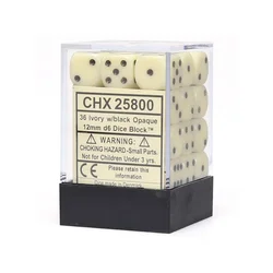 Kockice Chessex - Opaque - Ivory & Black - Dice Block (36) 12mm
