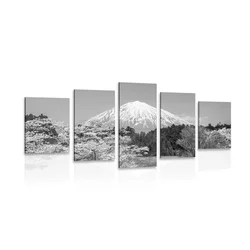 5-delna slika gora Fuji v črnobeli izvedbi - 100x50