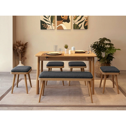 HANAH HOME Vina Mini 06 1053 Oak Anthracite set : sto, stolice i klupa
