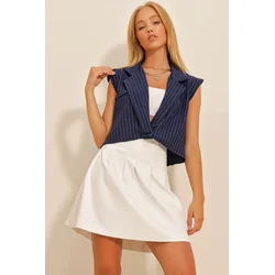 Trend Alacati Stili Ženska bluza bez rukava ALC-X10724, V-izrez, Teget