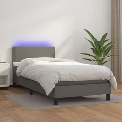 Krevet box spring s madracem LED sivi 100x200cm od umjetne kože