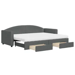 Vidaxl Izvlečna dnevna postelja s predali temno siva 80x200 cm blago