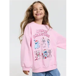 Sinsay - Pamučni crewneck duks sa božićnim printom Stitch - roze