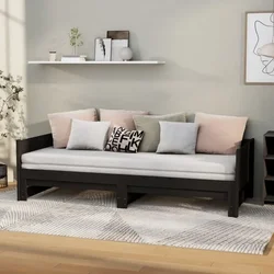 Dnevni ležaj na izvlačenje crni 2x(90x190) cm masivna borovina
