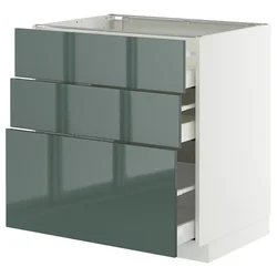 METOD / MAXIMERA Podni element s 3 fioke, bela/Kallarp tamna sivozelena visokog sjaja, 80x60 cm